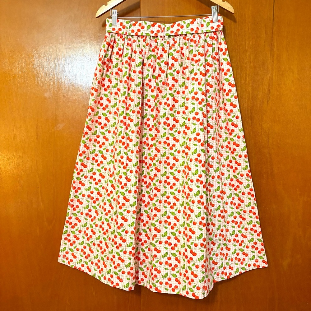 Modcloth Pink Gingham Cherry Print Full Midi Skir… - image 6